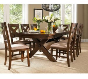 9-piece Solid Wood Dining Table Set with Butterfly Leaf Dining Chair Vintage Style Dining Furniture Set 2