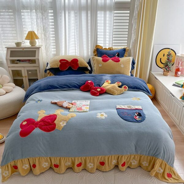 Disney winter cartoon princess at large milk velvet four-piece simple coral velvet bed linen children's bedding 2