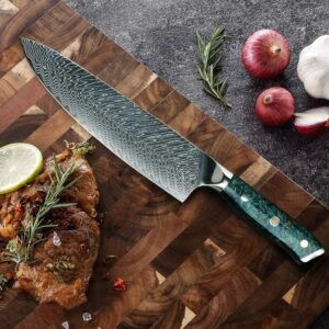 AIIWIN 8 Inch Chef Knives VG10 67 Layer Damascus Kitchen Knife Artistic Blue Resin Ergonomic Handle Super Sharp Kitchen Tools 1