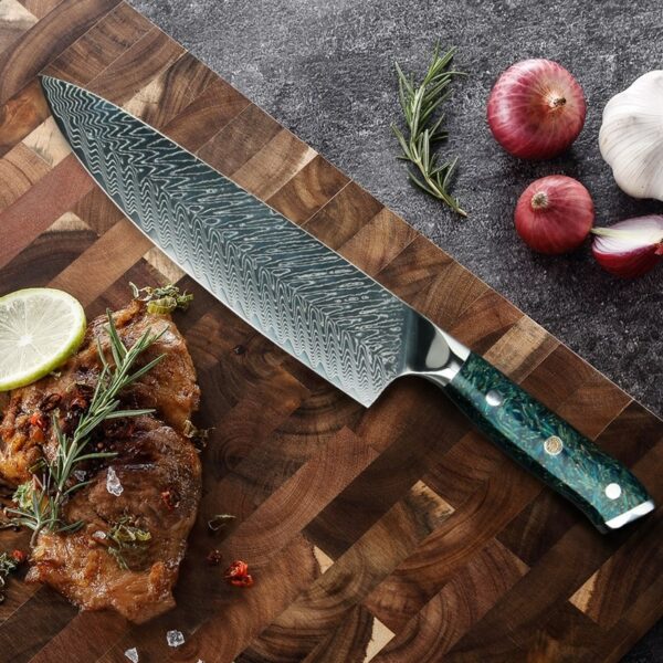 AIIWIN 8 Inch Chef Knives VG10 67 Layer Damascus Kitchen Knife Artistic Blue Resin Ergonomic Handle Super Sharp Kitchen Tools 1