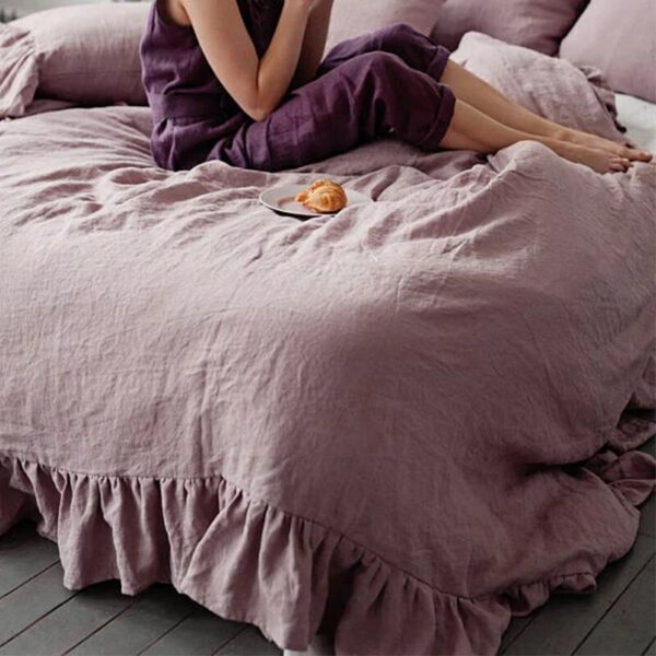 100% Linen Bedding Set Gray Purple Pink Color King Queen Size Flat Sheet Duvet Cover Pillowcases 4 pieces set on sale 4