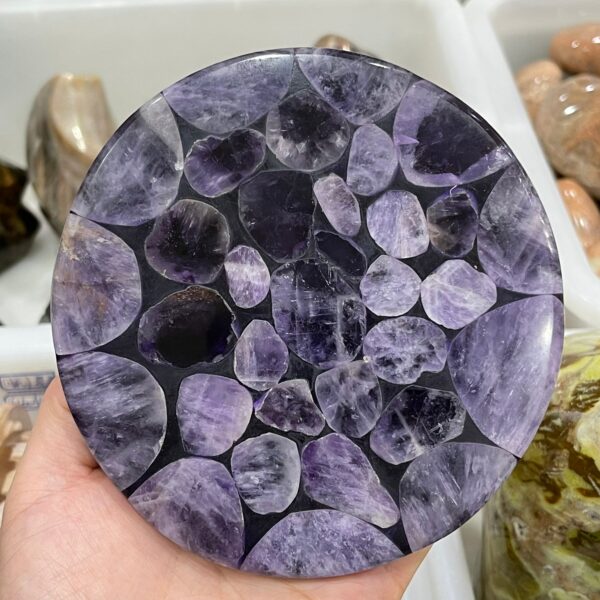 Natural Amethyst Crystal Round Plate Gemstone For Home Office Decor 4