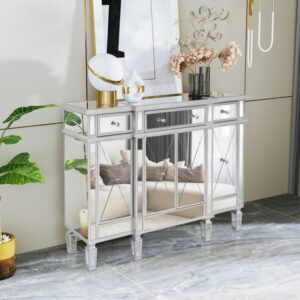 Mirror living room cabinet chest of drawers with three drawers and four doors MDF sideboard living room home furniture silver 1