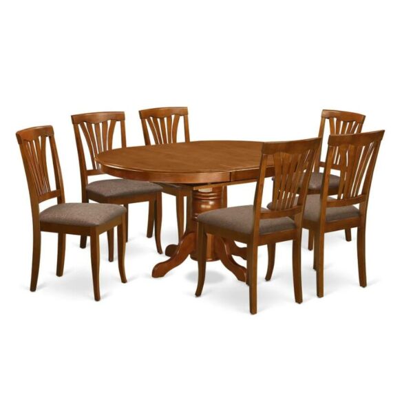 Brown 7pcs Oval Table with Leaf and 6 Dining Chairs 2