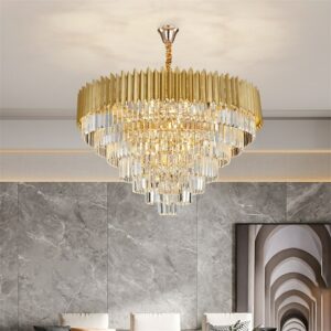 WPD Gold Chandelier Postmodern Crystal Rectangle Pendant Lamp Home LED Light Fixture for Living Dining Room 2