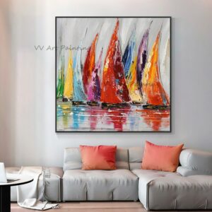 Seascape Wall Picture for Living Room Oil Paintings on Canvas Hand Painted Ship Abstract Office Decoration Wall Art No Frame 2