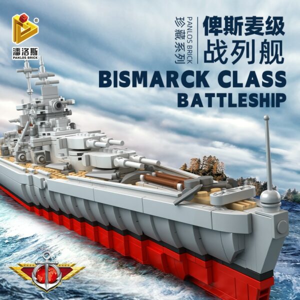 1602PCS MOC 60CM WW2 Military Warships Series Building Blocks HMS Hood KMS Bismarck Battleship Model Soldier Weapon Toys For Kid 1