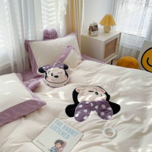 Disney Milk Velvet Four Piece Set Cartoon Minnie Applique Embroidered Quilt Cover Three Piece Set of Student Bedding 2