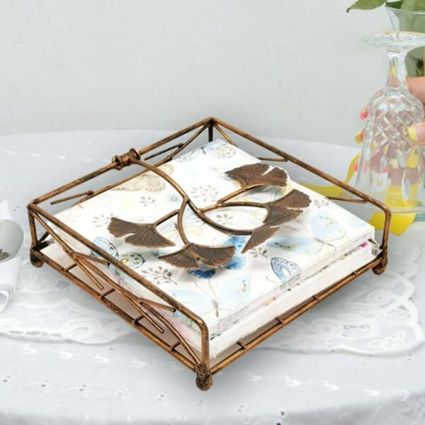 Retro Nordic Wrought Iron Square Drawing Paper Box Dining Paper Storage Light Luxury Ginkgo Leaf Tissue Box 4