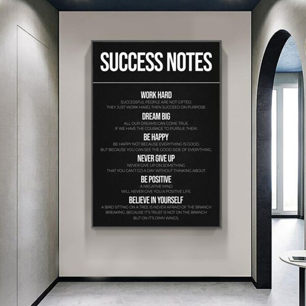 Black and White Motivational Qoutes Canvas Painting Success Notes Poster Steps To Success Wall Art Picture for Home Office Decor 4