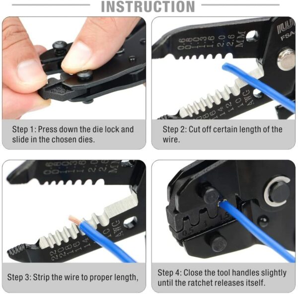 IWISS SN Series Quick Changing Wire Crimper Tool Set Connectors Crimping Plier Kit with 5 Changing Dies(2546B/48B/02C/06WF/6) 6