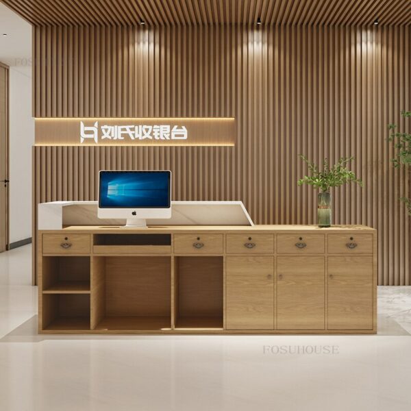 Hotel Cafe Checkout Counter Front Desk Bar Table Reception Desks Simple Modern Beauty Salon Barber Clothing Store Reception Desk 4