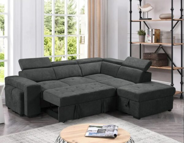 Woven Fabric Sleeper Sectional Sofa - Dark Grey Sofa set Living Room Furniture Large Sofa Convertible Sofa 5