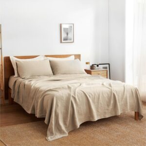 Linen Sheets Set King Size Linen Bed Sheets Deep Pocket Sheets Breathable Bedding Set Washed French Linen Sheet 1