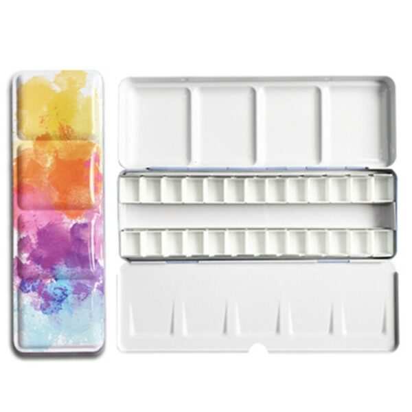 Empty Watercolor Paint Palette Tin Storage Box Color Mixing Iron Paint Tray with Half/Full Pans For Painting Art Supplies 6