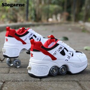 Kids' Sneakers Four Wheels Skate Shoes Dual Use Walking Double-Row Roller Girls' Running Roller Skates Boy Inline Skates Unisex 2