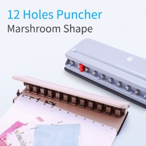 KW-triO Handheld DIY Mushroom 12 Holes Punch Puncher Paper Cutter with Ruler 6 Sheets Punch Capacity A4 / A5 / A7 / B5 2