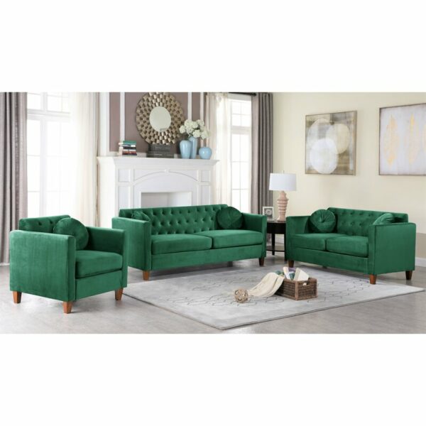 3 Piece Velvet  Comfortable  Living Room Set Elegant Modern Gorgeous Interior Furniture With Pillow with Wooden Legs 4