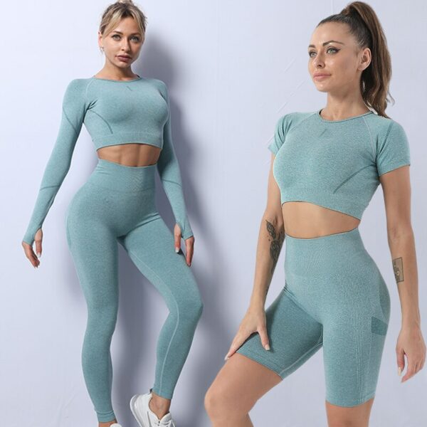 2PCS Seamless Yoga Set Women Tracksuit High Waist Leggings Workout Sportswear Gym Clothing Fitness Crop Top Sports Suits Gym Set 3