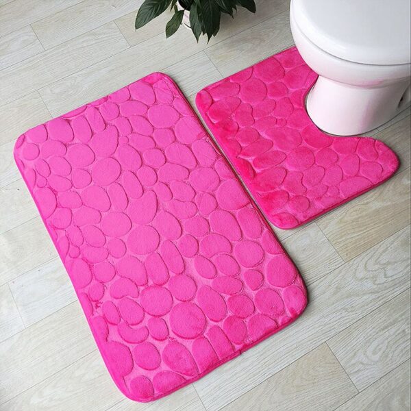 2 Pcs  Embossed Cobblestone Bathroom Mat Set Toilet Rug Non-slip U Shape Carpet For Toilet Floor Mat Water Absorption Bath Mat 6