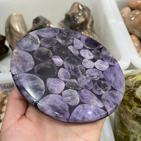 Natural Amethyst Crystal Round Plate Gemstone For Home Office Decor 5