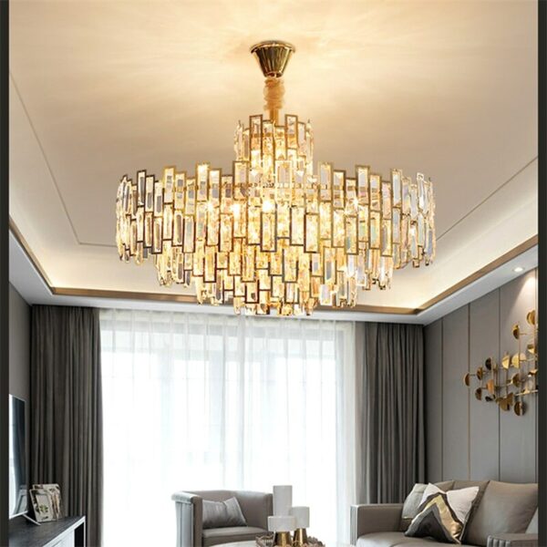 Hongcui Chandelier Gold Luxury Oval Pendant Lamp Postmodern LED Light Fixture for Home Living Dining Room 4