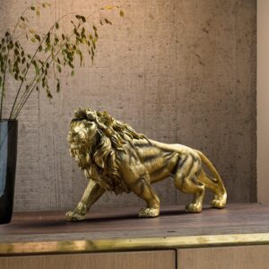 NORTHEUINS Resin Golden Lion King Figurines Home Office Desktop Modern Animal Statue Decoration Accessories Living Room Decor 2