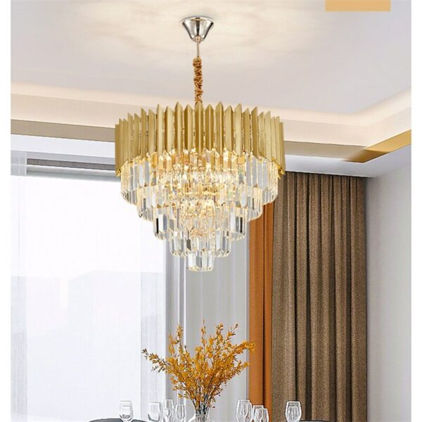 Hongcui Gold Chandelier Postmodern Crystal Rectangle Pendant Lamp Home LED Light Fixture for Living Dining Room 5