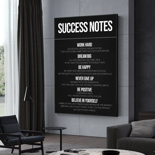 Black and White Motivational Qoutes Canvas Painting Success Notes Poster Steps To Success Wall Art Picture for Home Office Decor 3