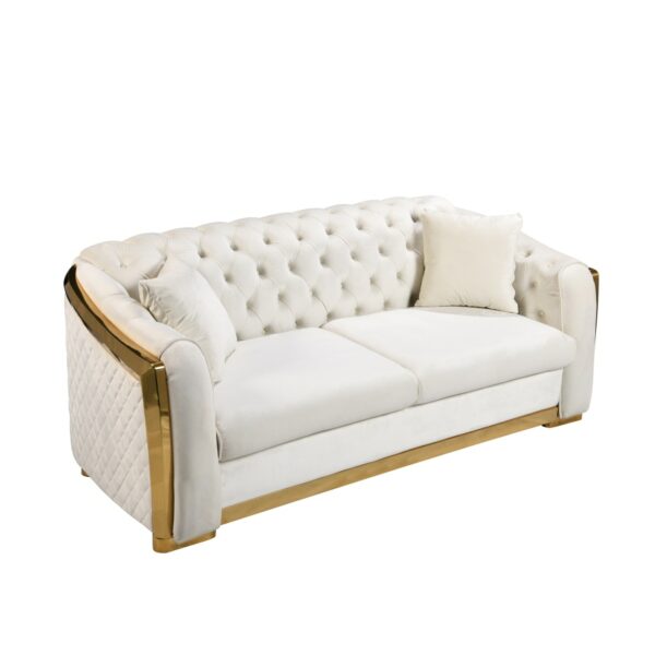 White button tufted velvet three-seat sofa living room sofa with metal legs living room home furniture 3