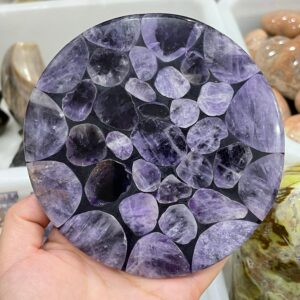 Natural Amethyst Crystal Round Plate Gemstone For Home Office Decor 1