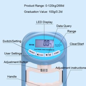 268Lbs/120Kgs Digital Hand Dynamometer Grip Strength Measurement Meter Auto Capturing Electronic Hand Grip Power 2