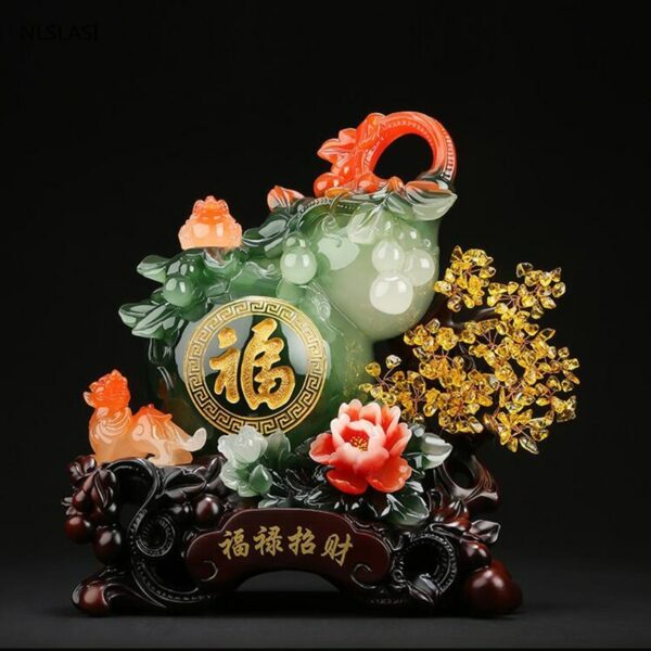 Feng shui Resin gourd Figurines Lucky Money Tree Ornaments Chinese Sculpture Crafts Desktop Art Home Office Decoration 5