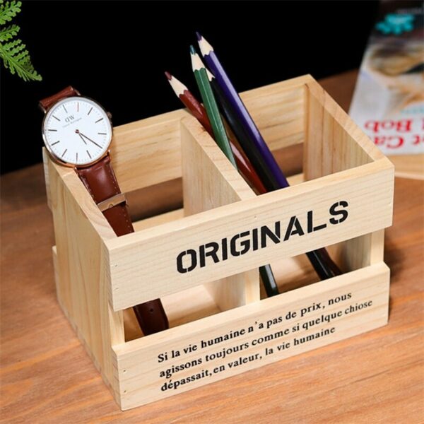 Retro Solid wood Pen holder Furniture Home Decoration Home Room living Room Office Supplies Multifunction Desktop Storage Box 6