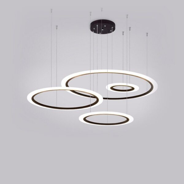 Modern Black Rings Chandelier for Living Room Hanging Lamp Bedroom Restaurant Pendant Light Fixture Home Kitchen Remote Lustre 5