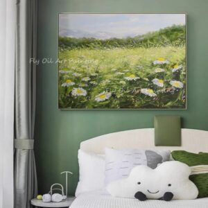 Large Size 100% Handpainted green field landscape picture simple pure oil painting for office living room decoration 1