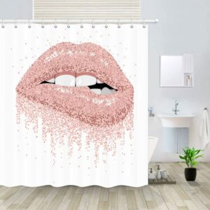 Female Pink Lips French Kiss in Young Couple Apartment Decor Shower Curtains 1