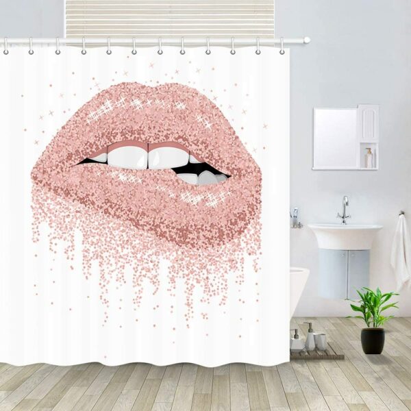 Female Pink Lips French Kiss in Young Couple Apartment Decor Shower Curtains 1