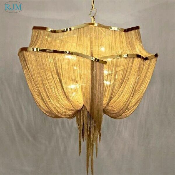 Post-Modern Luxury Tassel Pendant Lamp Two-Story Aluminum Pendant Lights for Duplex House Hotel Lobby Living Room Lighting Decor 2