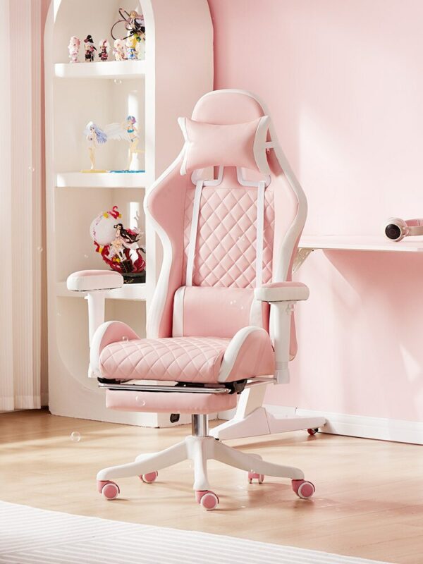 New Chairs Pink Gaming Chair Ergonomic Leather Chair Girls Home Office Comfortable Game Swivel Chair Gamer Live Computer Chair 5