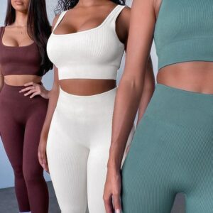 Workout Clothing Seamless Workout Sport Ribbed Yoga Set Gym Wear Yoga Sets Fitness Women Sport Suit 1