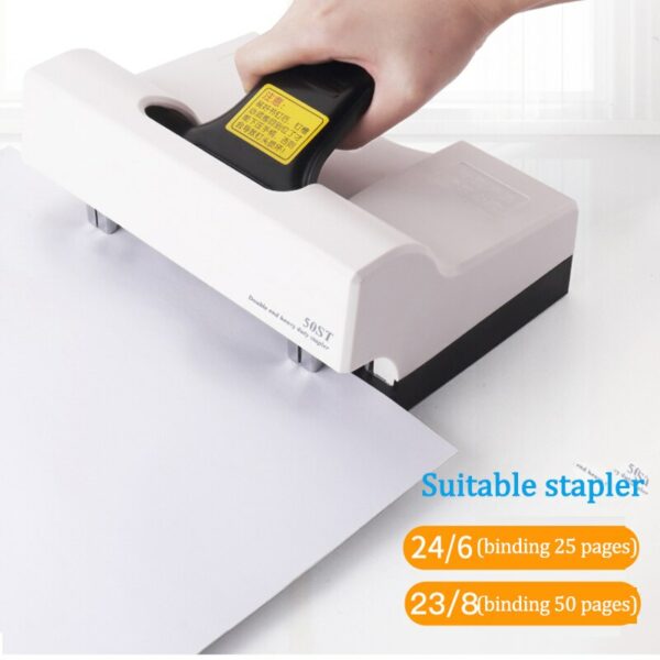 50ST Double Row Heavy Duty Stapler 50 Pages Of Paper Double Head Universal Binding Machine Suitable For 24/6 23/8 Needles 6