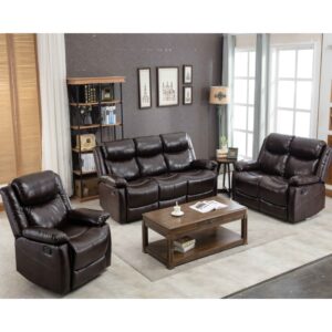 Leather Reclining Sofa Set, Classic Sectional Couch Furniture Lounge Chair,Loveseat and Three Seat for Home or Office 1+2+3-Seat 1