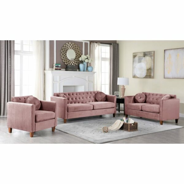 3 Piece Velvet  Comfortable  Living Room Set Elegant Modern Gorgeous Interior Furniture With Pillow with Wooden Legs 5