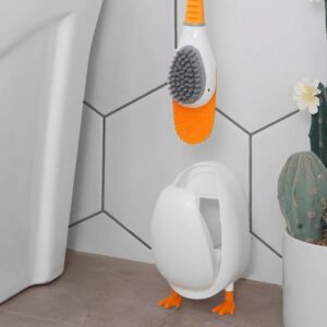 New Silicone Toilet Brush Set Cute Diving Duck Wall-mounted Floor-Standing Long Handled Bathroom Deep Cleaning TPR Accessories 2