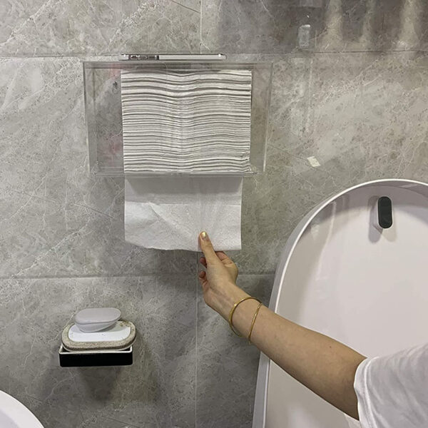 acrylic Wall Mount Paper Towel Dispenser with Lid Clear Folded Paper Towel Holder for Bathroom Toilet and Kitchen 5