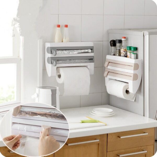 1 PC Kitchen Cling Film Cutting Holder Sauce Bottle Tin Foil Paper Storage Rack Paper Towel Holder Kitchen Organizer 5