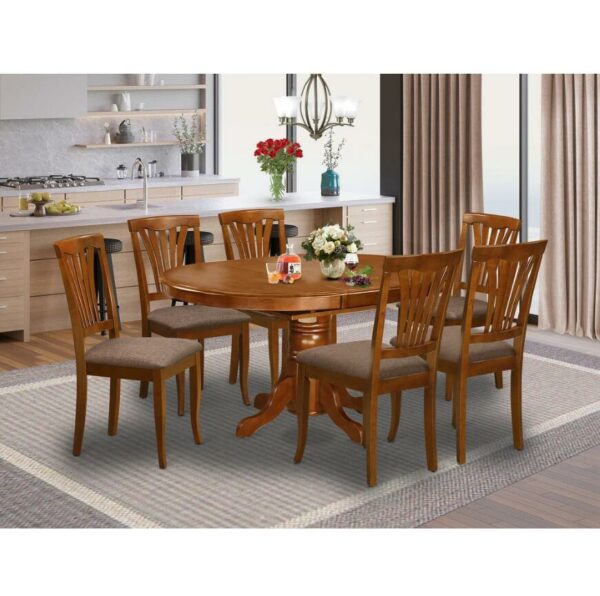 Brown 7pcs Oval Table with Leaf and 6 Dining Chairs 1