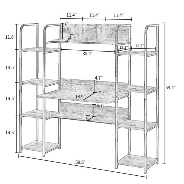 Industrial Style Computer Desk with Storage Hutch and Double Bookcase, Computer Workstation with Storage Bookshelf Home Office 6