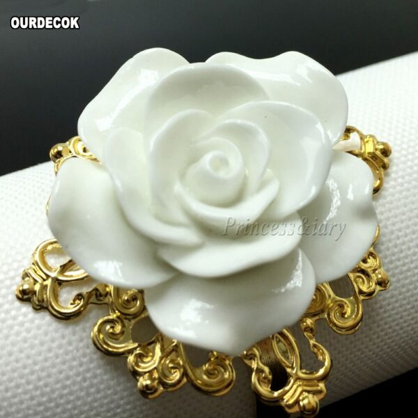 50pcs/lot Many colors Rose Flower Decor Gold Napkin Rings Holder Hoops Romantic Nice Looking Weeding Party Table Decoration 6